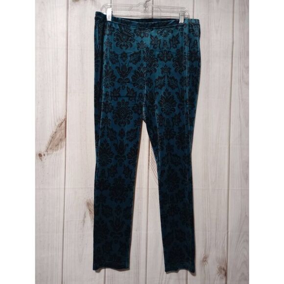 Chico's Leggings Ladies Large‎ Chico's 2 Turquoise Black Velour Zenergy - Picture 1 of 8